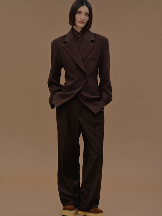 Nangy Double Breasted Cinched Blazer, Pecan