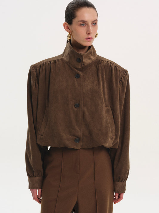 Lalisa Ruched Suede Bomber, Burnt Umber